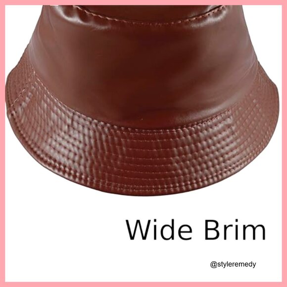 Reversible PU Leather Bucket Hat, Adjustable Fishing Cap, Unisex main image 5